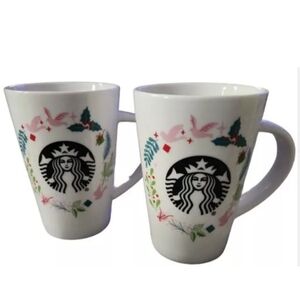STARBUCKS 2019 Christmas Holiday Coffee Mug (2x), Multicolor Floral Birds 12 oz